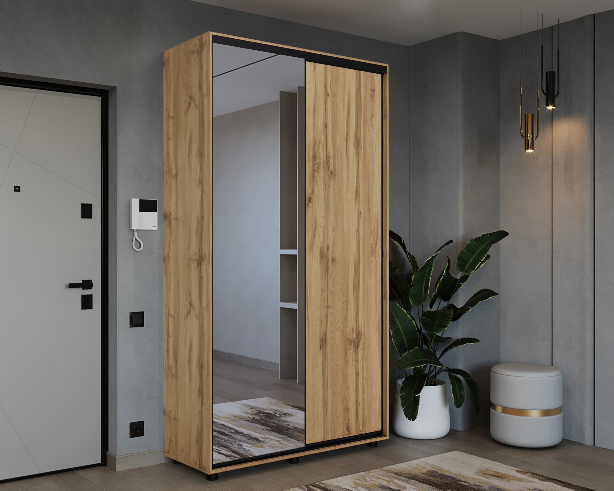 Шкаф-купе PRIME, 120х45х230 Дуб вотан с зеркалом