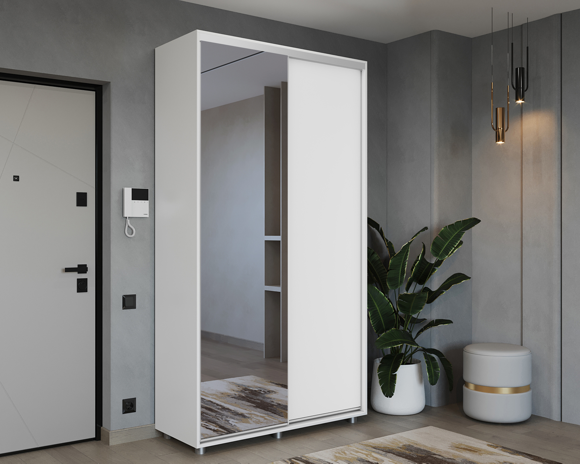 Шкаф-купе PRIME, 160х45х230 Белый с зеркалом
